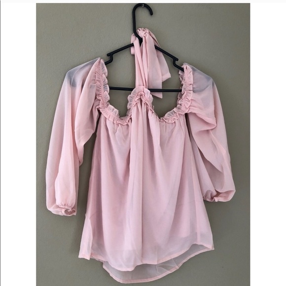 Chiffon Blush Off The Shoulder Top - Picture 2 of 2
